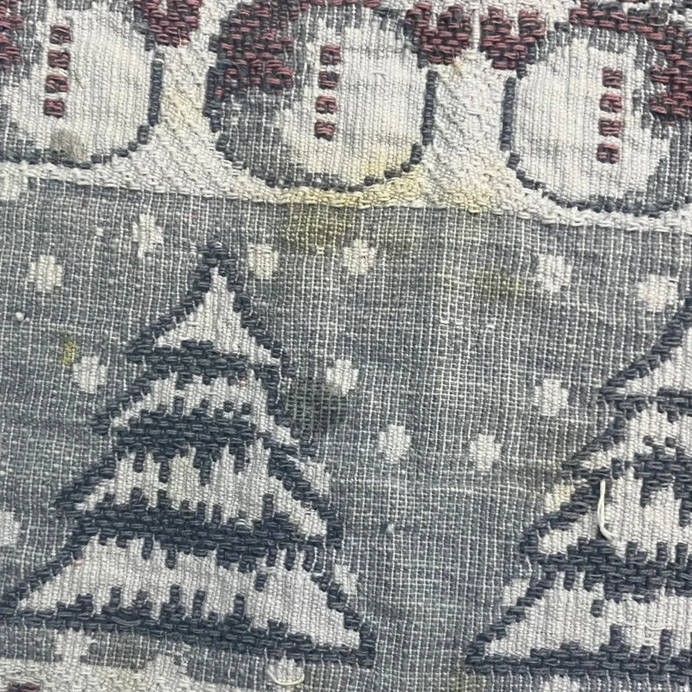 Vintage‎ Snowman Christmas Tree Woven Tapestry Table Runner Fringed Blue 61
